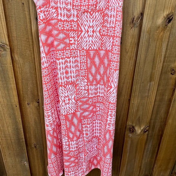 🌟3 for $25🌟 Anticipation Orange and White Geometric Pattern Stretchy Maxi Skirt - Picture 3 of 11